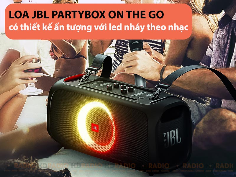 Loa jbl partybox on the go có thiết kế di động với led nháy theo nhạc
